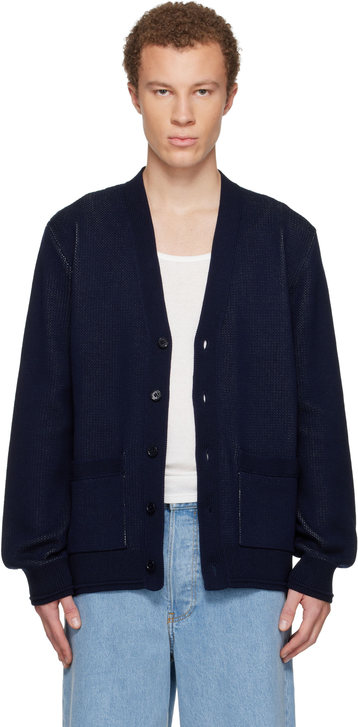 Пуловер Givenchy V-Neck Knitted Cardigan with Pockets Тъмно синьо | BMK00X4YNX499, 0