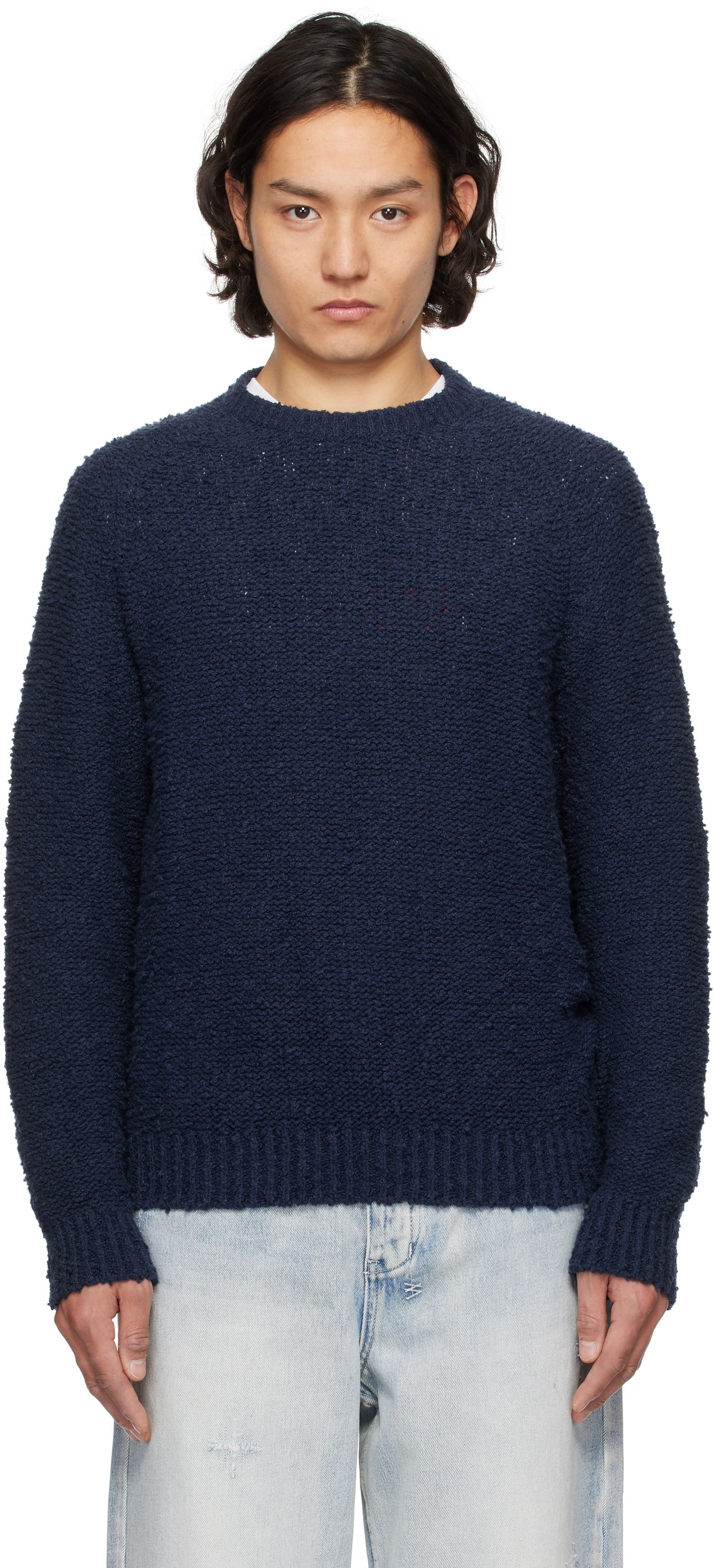 Пуловер Noah Noah Popcorn Yarn Sweater Тъмно синьо | SW090SS25BLU, 0