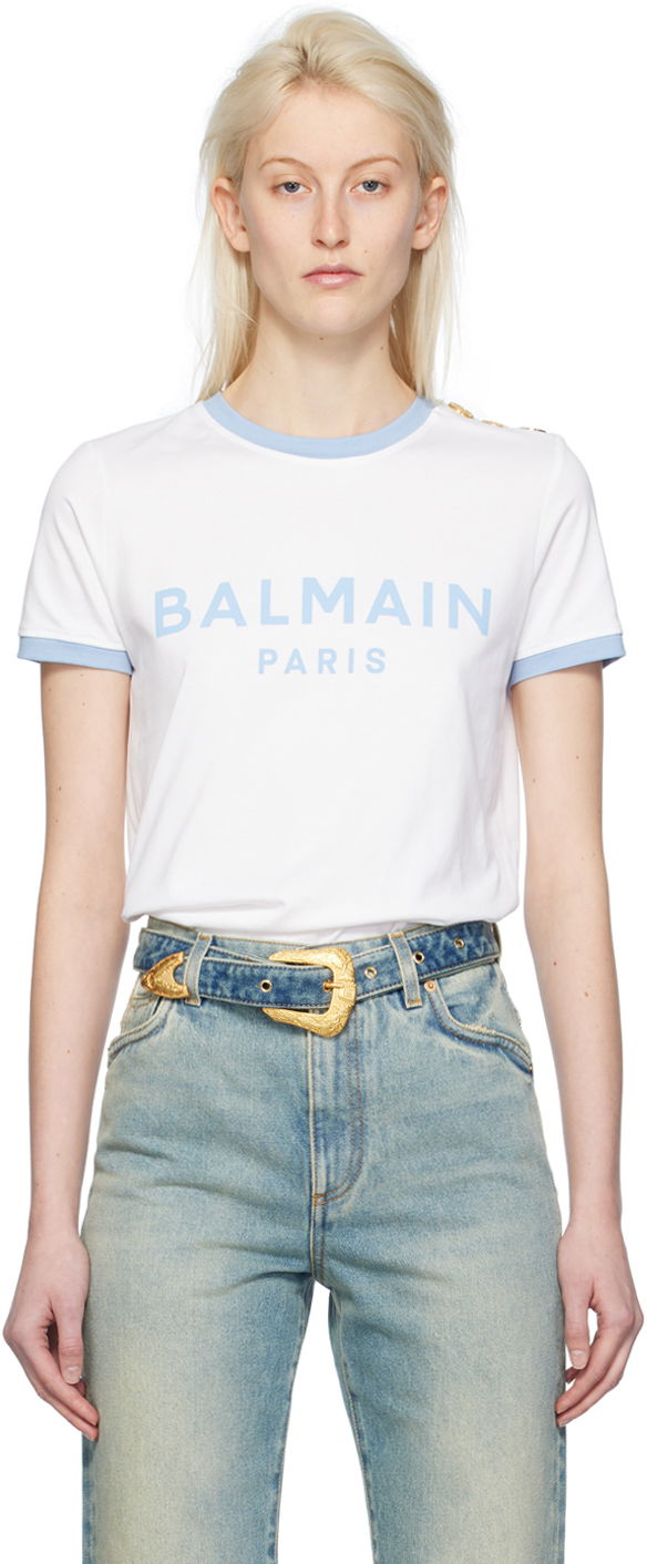 Тениска Balmain Three-Button T-Shirt Бяло | CF1EF006BB02