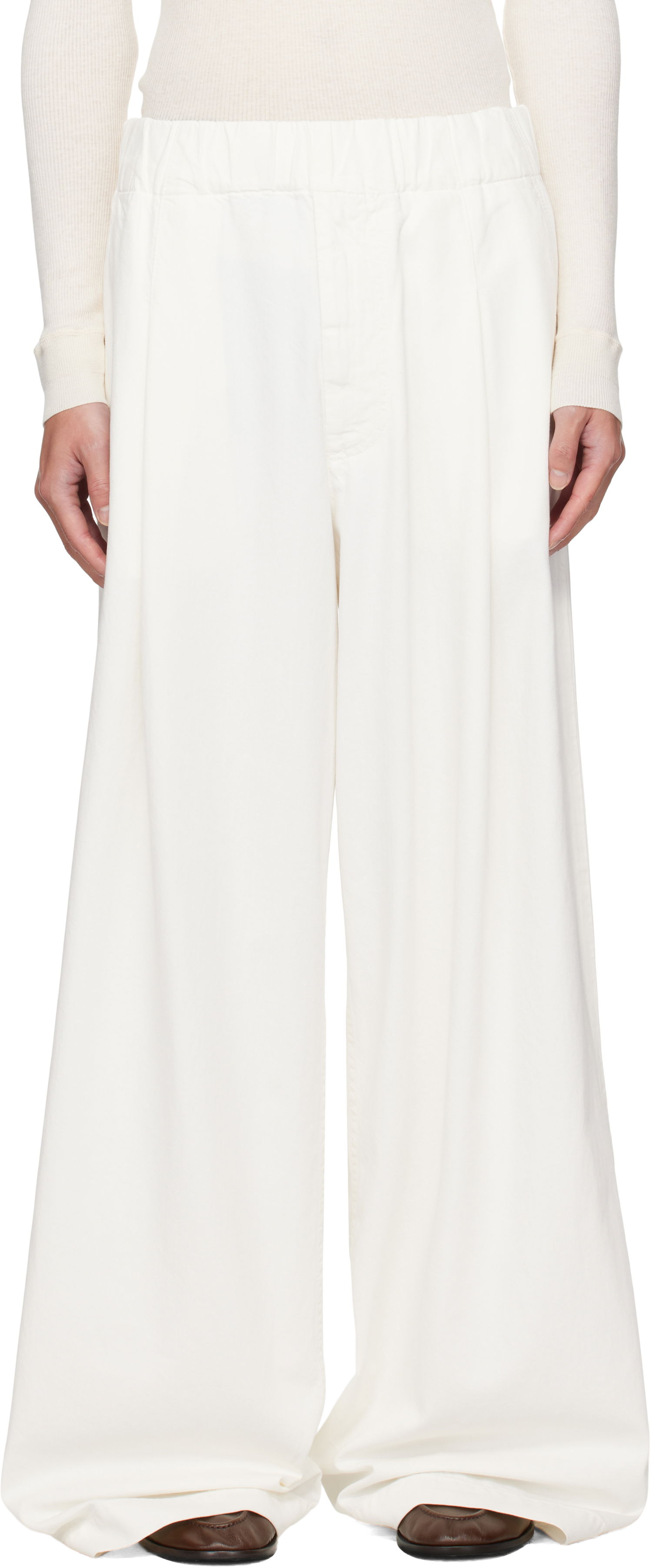 Панталони и дънки Dries Van Noten Dries Van Noten Drawstring Wide-Leg Pants Бяло | 252-020926-2382, 0