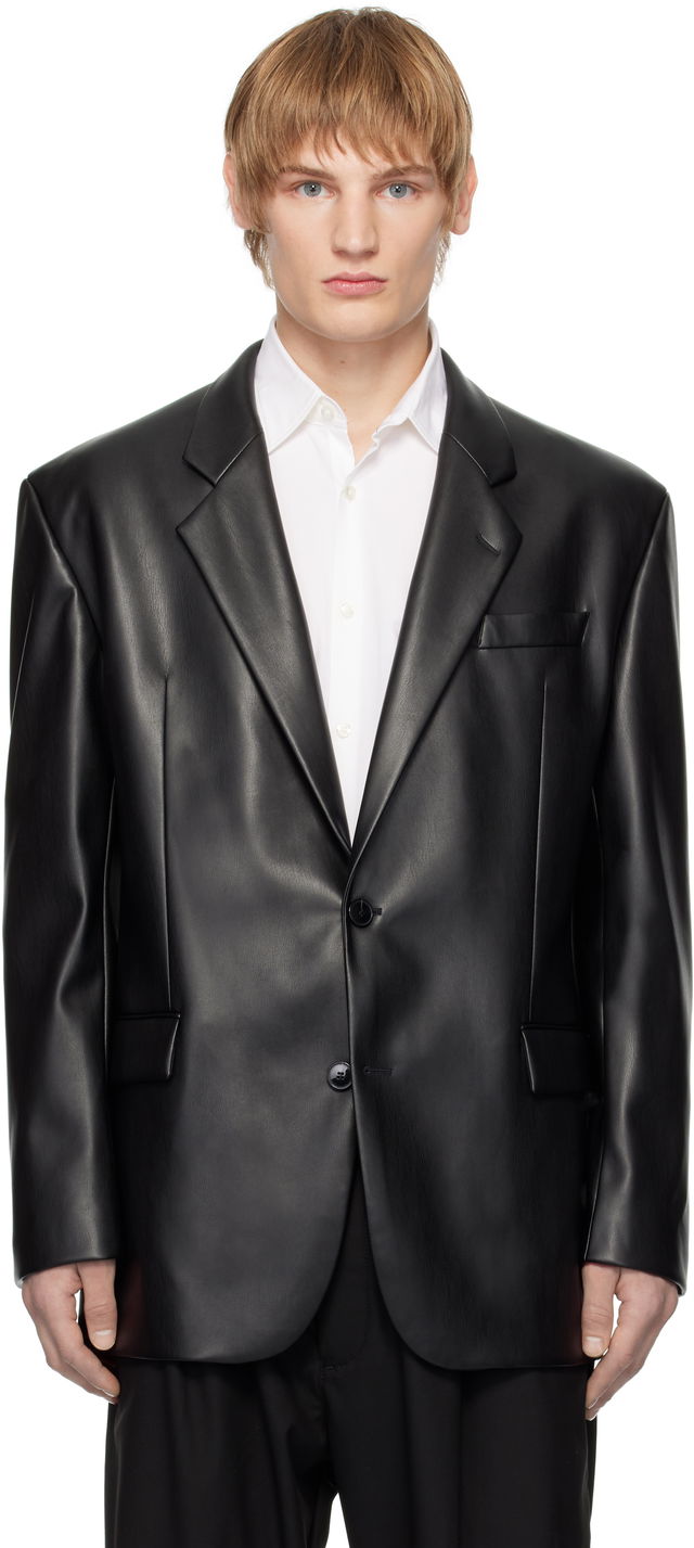 Vented Faux-Leather Blazer