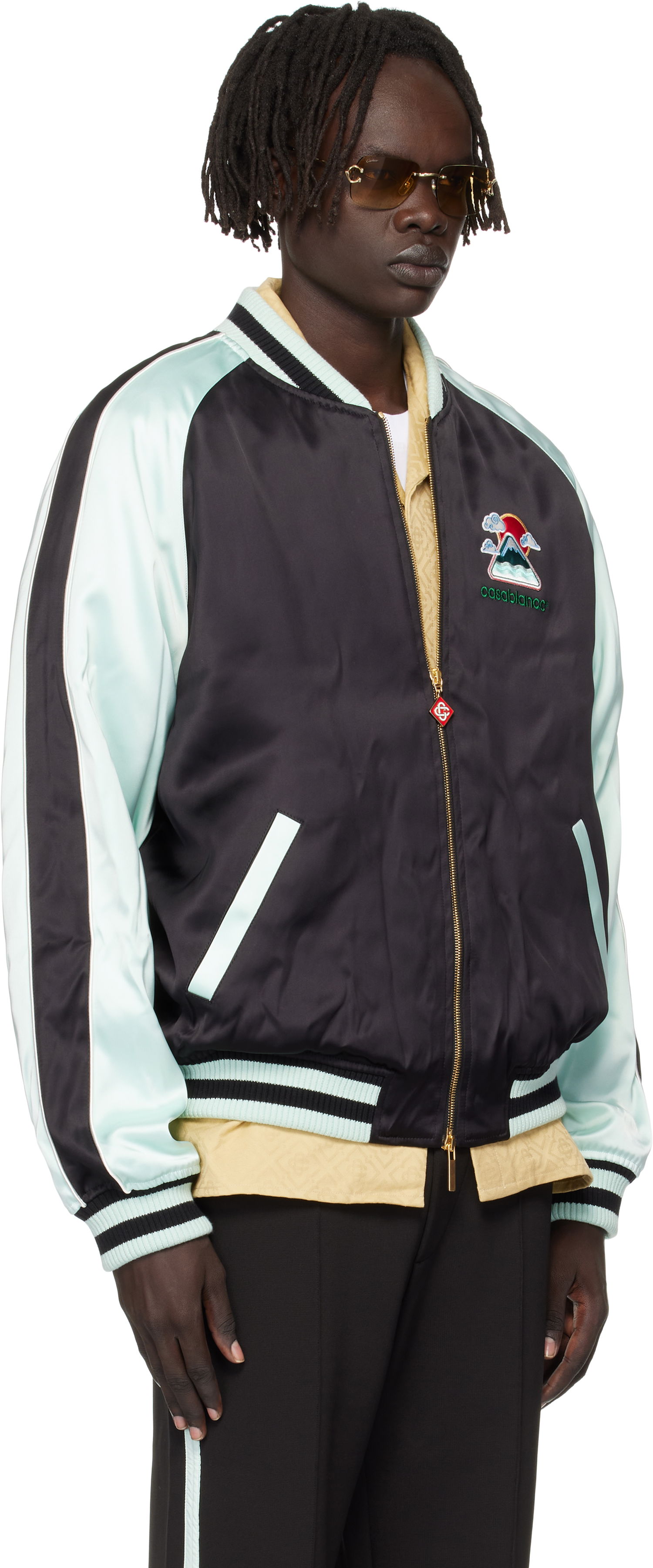 Яке бомбър Casablanca Casablanca Embroidered Satin Bomber Jacket Тюркоазено | MPF25-JK-383-01, 1