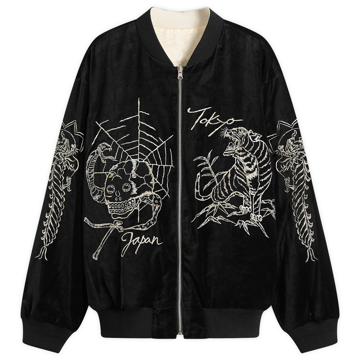Яке бомбър Neighborhood Velvet Embroidered Tokyo Japan Skull Tiger Souvenir Jacket Черно | 252AQNH-JKM03-BLK, 1
