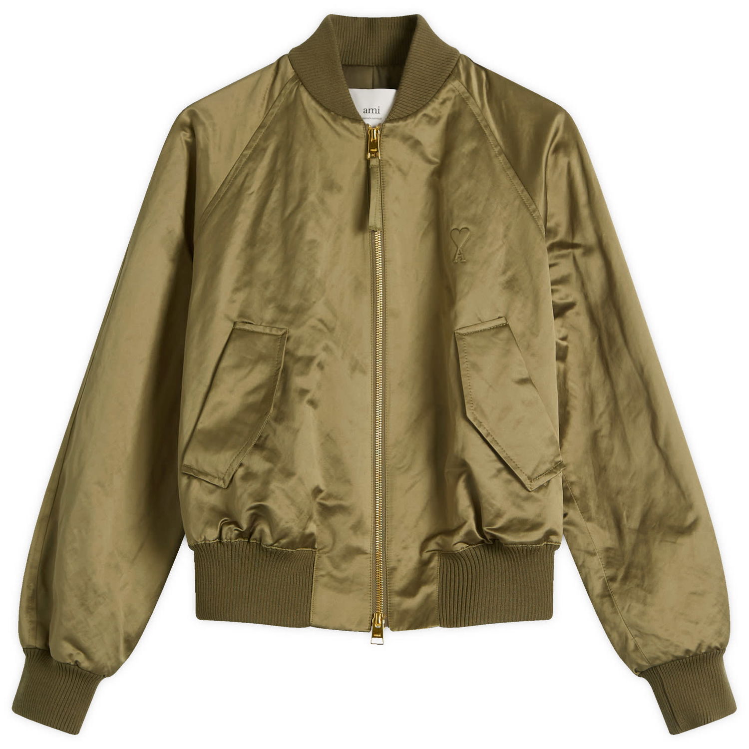 Яке бомбър AMI Women's De Coeur Bomber Jacket, Size Large Зелено | FJK011-CO0100-376, 1