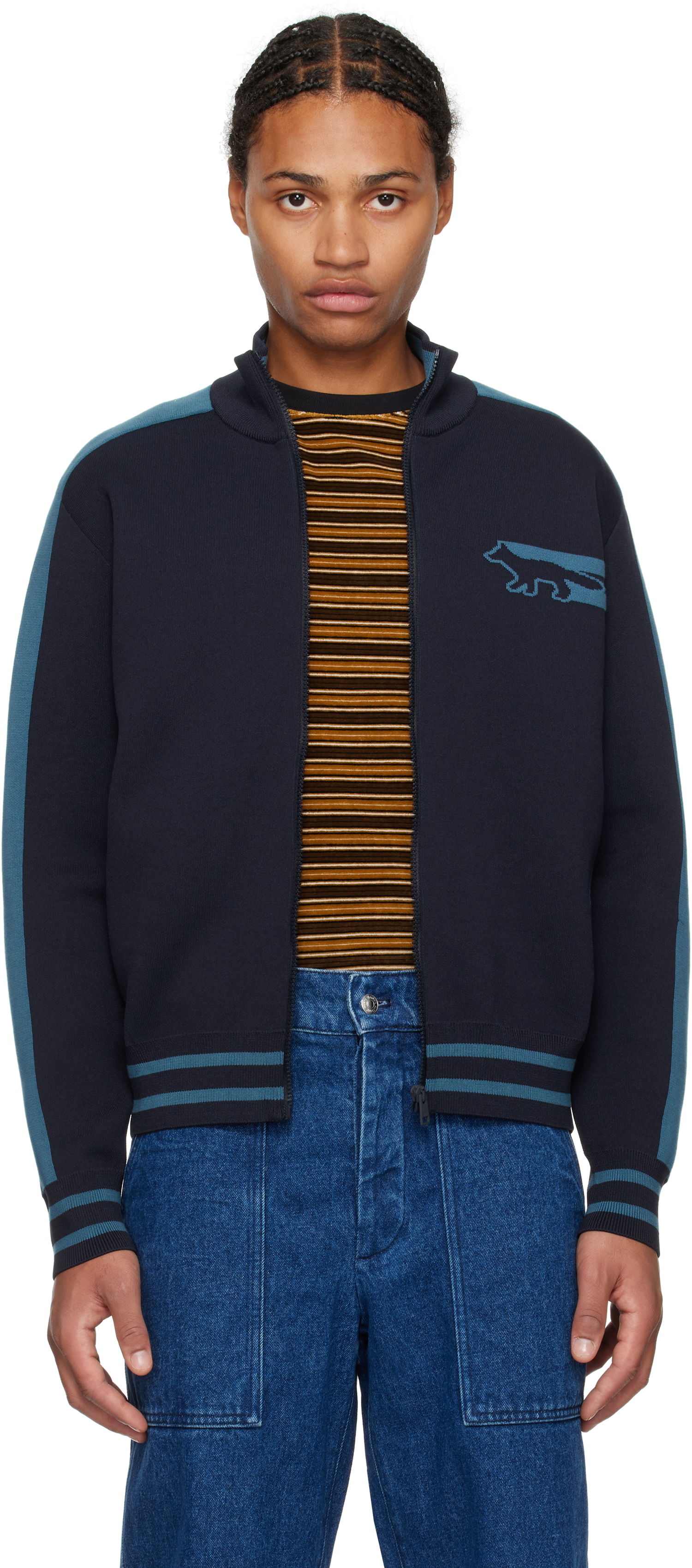 Яке бомбър MAISON KITSUNÉ Fox Zipped Jacket Тъмно синьо | NM00503KM0327, 0