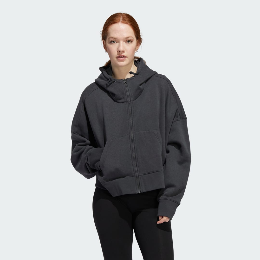 Суитчър adidas Performance Women's Full-Zip Fleece Cropped Hoodie Сиво | HT3286, 0
