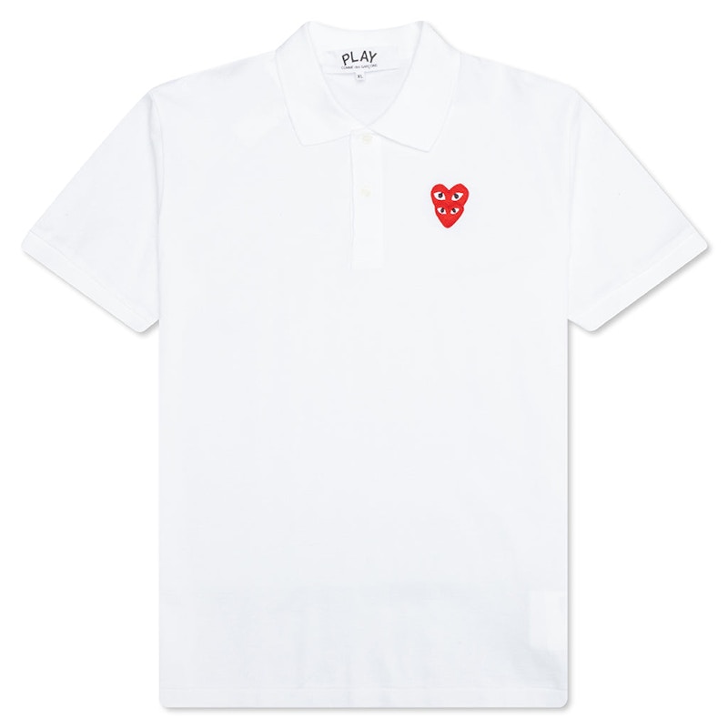 Поло тениска Comme des Garçons Play Stacked Heart Polo Бяло | AZ-T298-051-2 / P1T290