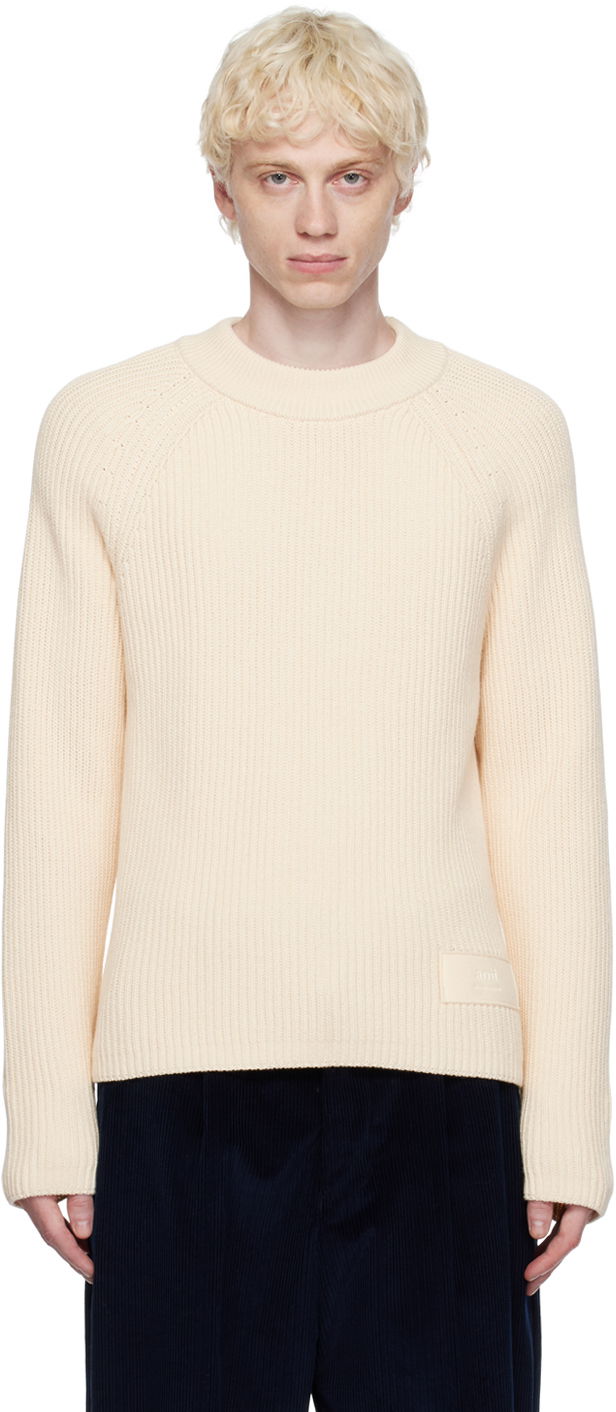 Пуловер AMI Crewneck Sweater Бяло | HKS024.KN0031, 0