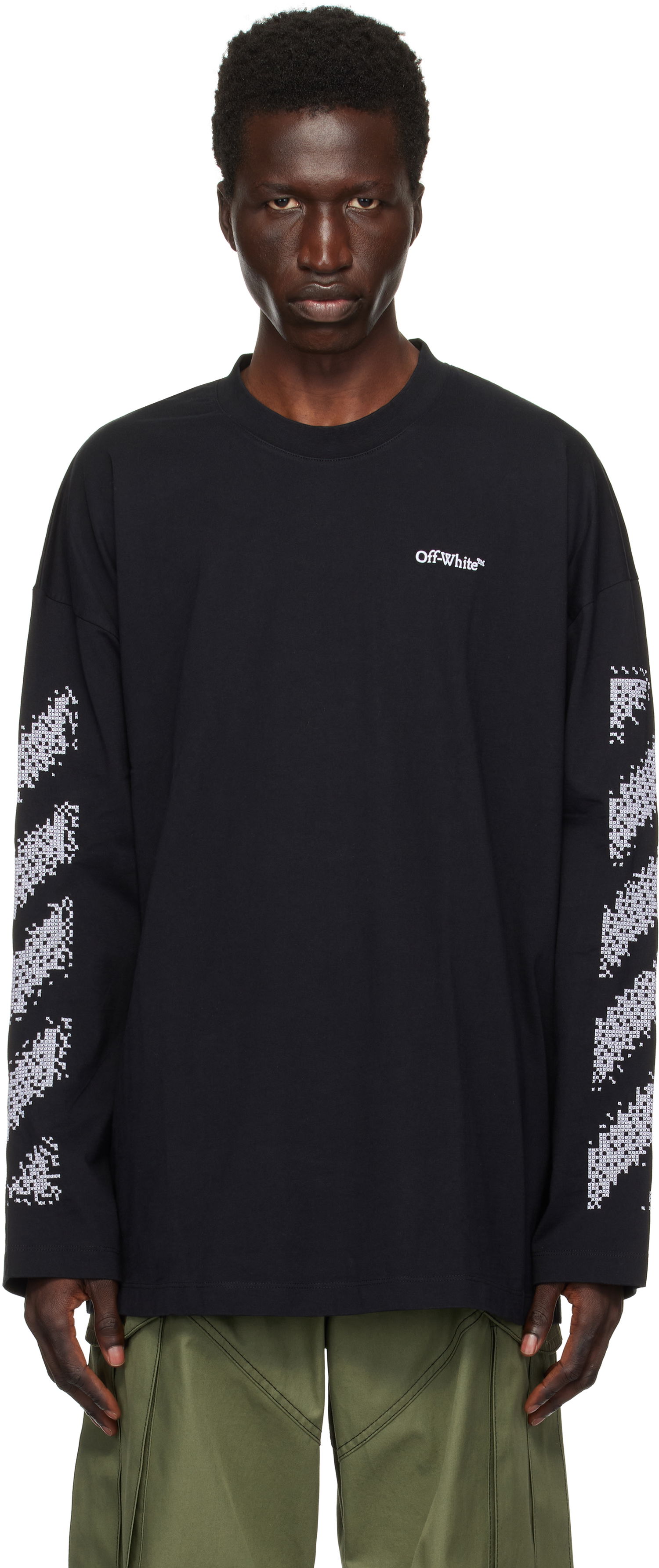Тениска Off-White Pixel Diag Long Sleeve T-shirt Черно | OMAB091F24JER0051001, 0