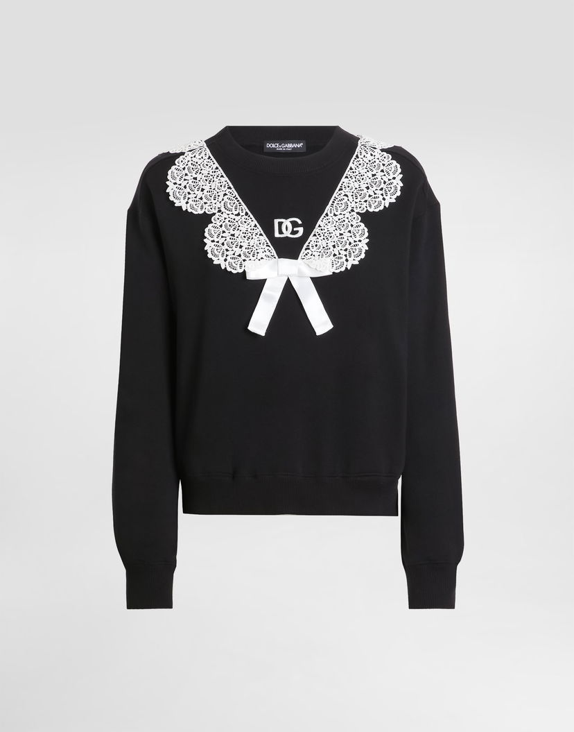Суитчър Dolce & Gabbana Sweatshirt With Macramé And Bow Черно | F9S43ZGDC6EN0000