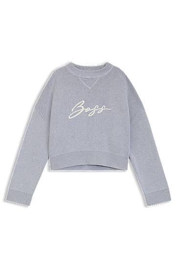 Пуловер BOSS Cropped Cotton Sweater with Embroidered Logo Сиво | 50543979, 0