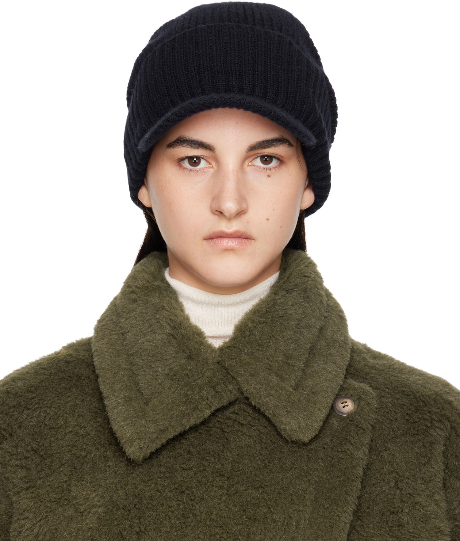 Шапка Max Mara Max Mara Ribbed Knit Beanie with Visor Черно | 2424576132600 MM02398, 0