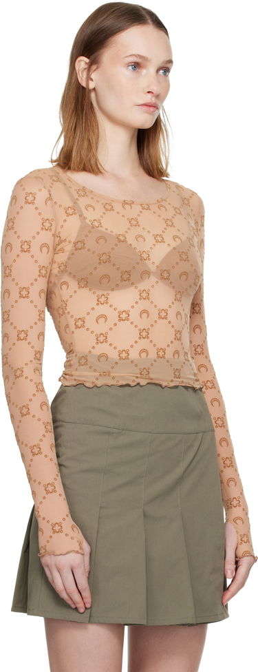 Съкратен топ Marine Serre Moonogram Mesh Flock Long Sleeve Cropped Top Бежово | WTS012S CJER0005, 1