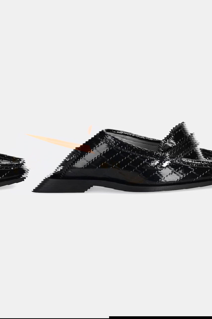 Кецове и обувки GANNI GANNI Studs Square Toe Shiny Croco Loafers Черно | S3014, 1