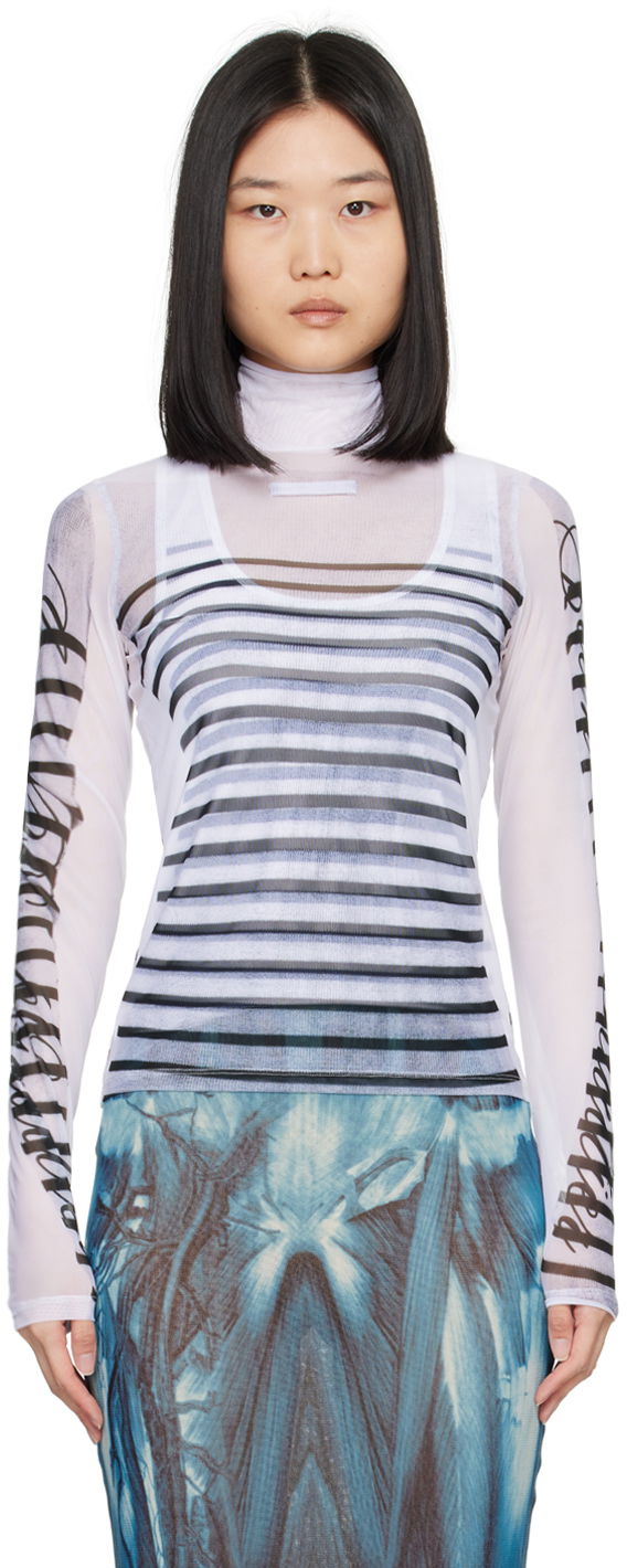 Тениска Jean Paul Gaultier Jean Paul Gaultier Striped Turtleneck Top Бяло | 24/30-F-TO198-J559-015900