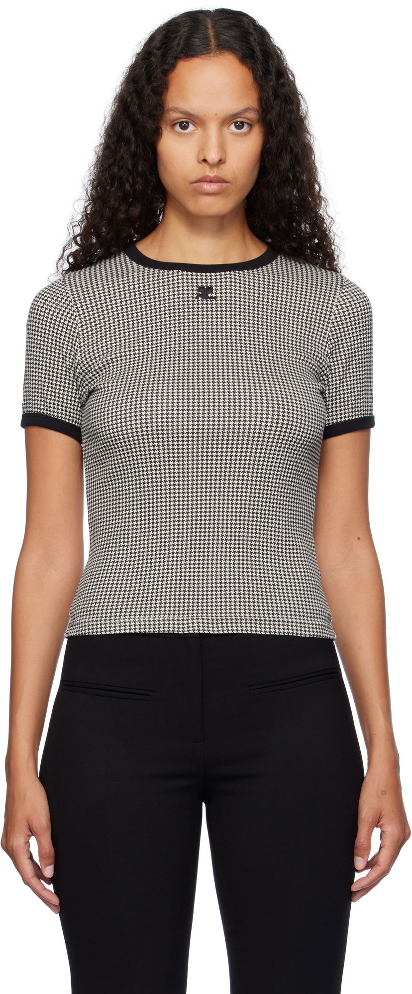 Тениска Courrèges Contrast Houndstooth Slim T-Shirt Черно | 324JTS017JS0167