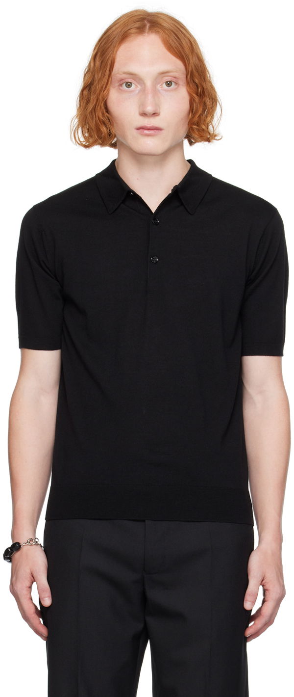 Поло тениска Dries Van Noten Black Three-Button Polo Черно | 242-021202-9700, 0