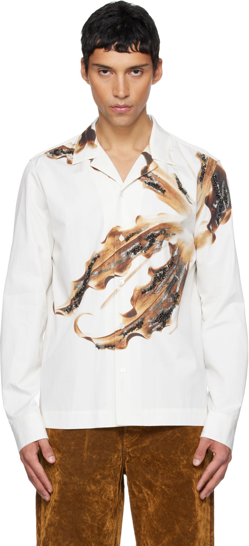 Риза Dries Van Noten Dries Van Noten Leaf Print Sequin-Embellished Cotton Shirt Многоцветен | 252-020726-2029