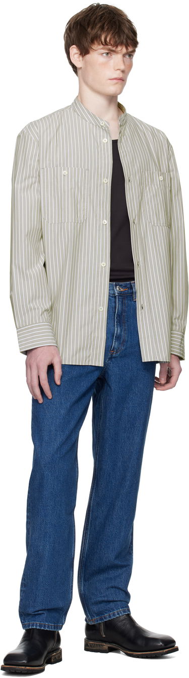 Риза A.P.C. A.P.C. Theon Striped Band Collar Shirt Зелено | COHJJ-H12631, 3