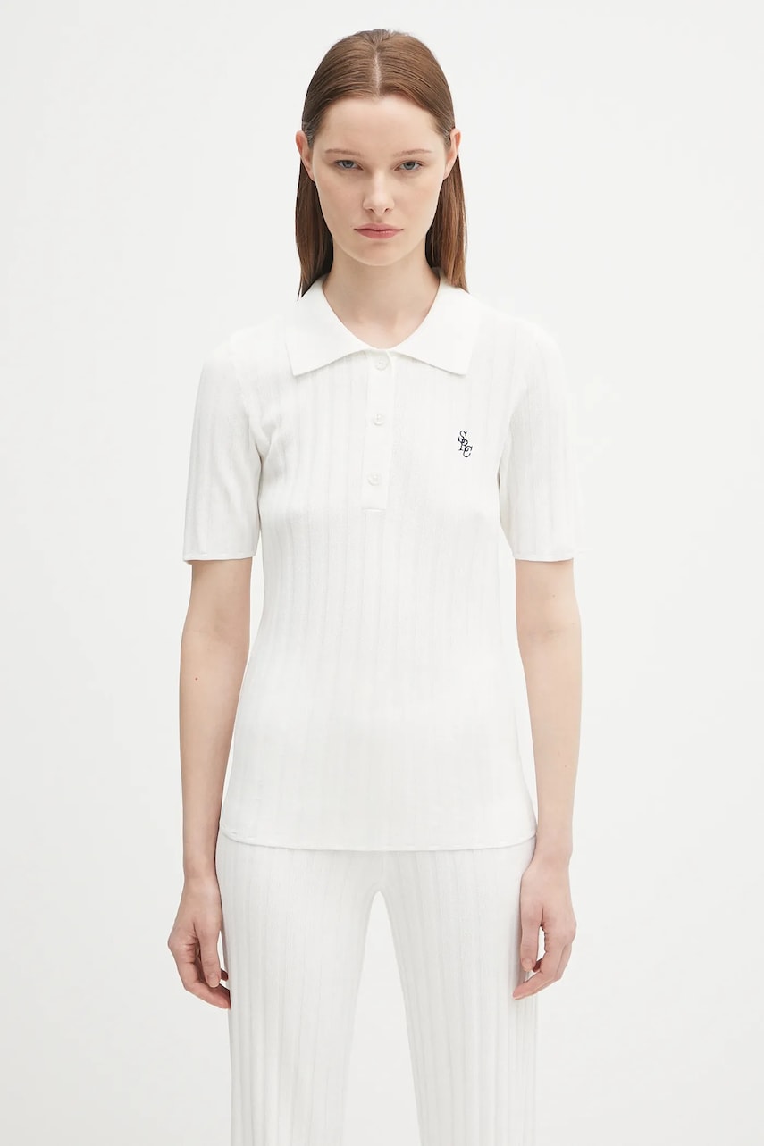 Поло тениска Sporty & Rich Sporty & Rich Src Ribbed Polo Shirt Бяло | WS069620305WH37, 0