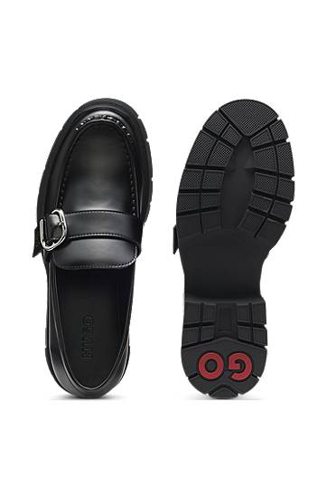 Аксесоари BOSS Leather Loafers with Buckled Strap Черно | 50548196, 1