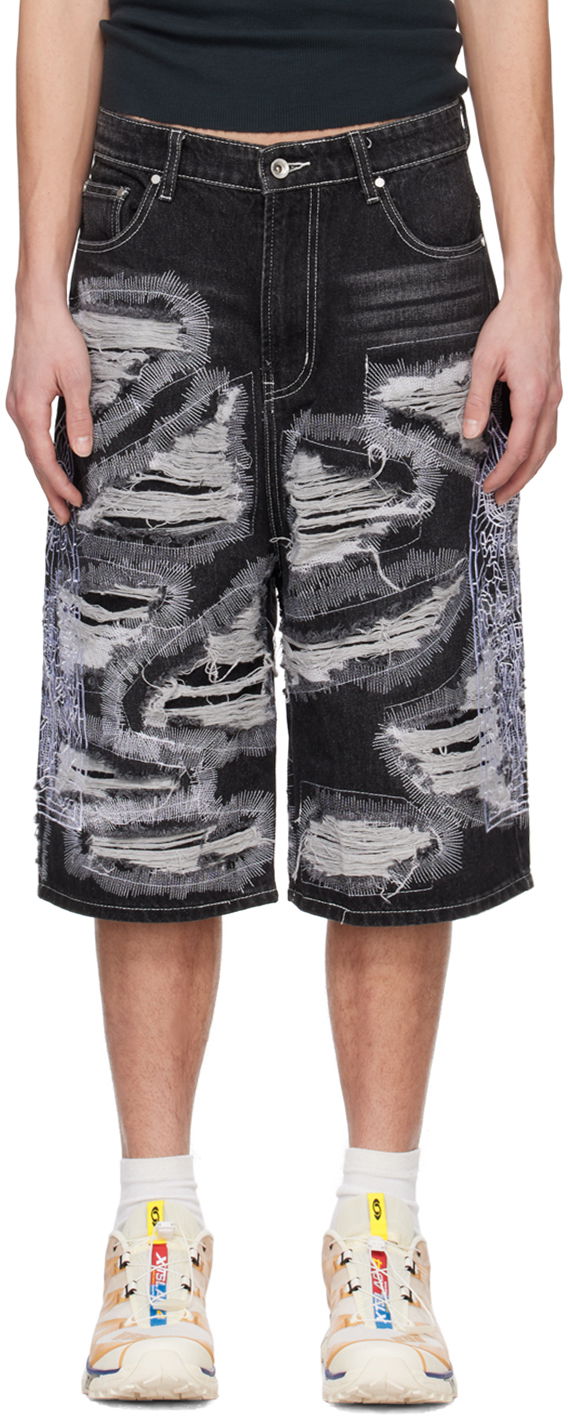 Who Decides War Embroidered Denim Shorts