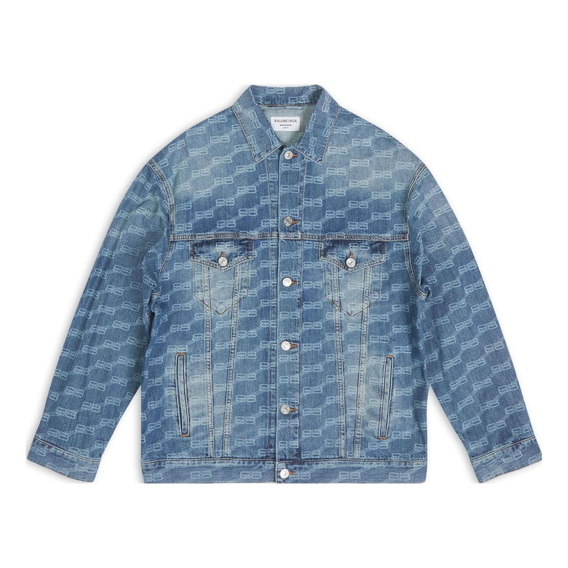 Яке Balenciaga Monogram Large Fit Denim Jacket Синьо | 675208TMW370443