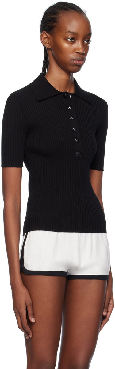 Поло тениска Courrèges Fitted Knit Polo Shirt Черно | 124MPO017FI0001, 1