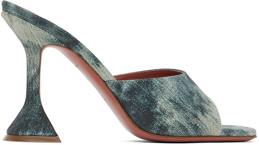 Аксесоари Amina Muaddi Amina Muaddi Lupita Slipper Heeled Sandals Синьо | LUPITA SLIPPER CL PRINTED SUEDE