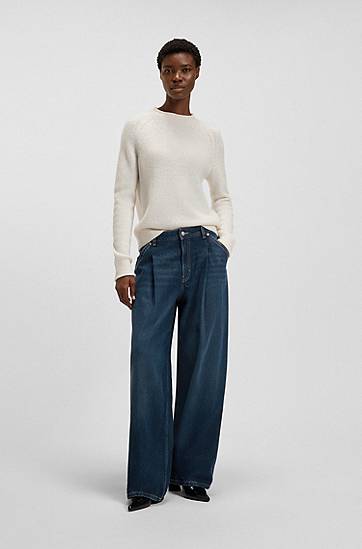 Дънки BOSS Wide-leg jeans with front pleats Синьо | 50548420, 1