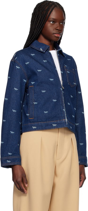 Яке бомбър MAISON KITSUNÉ Maison Kitsuné Zipped Cropped Denim Jacket Синьо | OW02104WD4014, 1