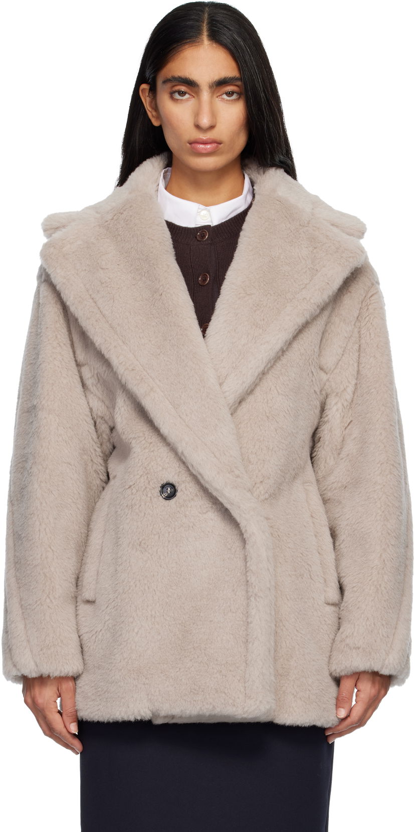 Палта Max Mara Olga Plush Double-Breasted Coat Бежово | 2521086032600