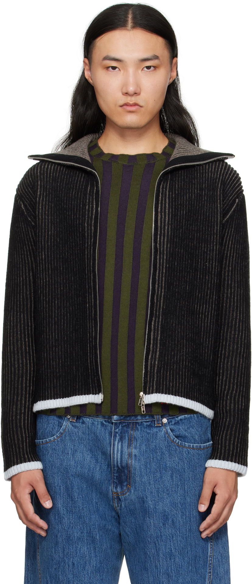 Пуловер Eckhaus Latta Eckhaus Latta Huddle Zip Sweater Черно | 8267-EL-PF25-B