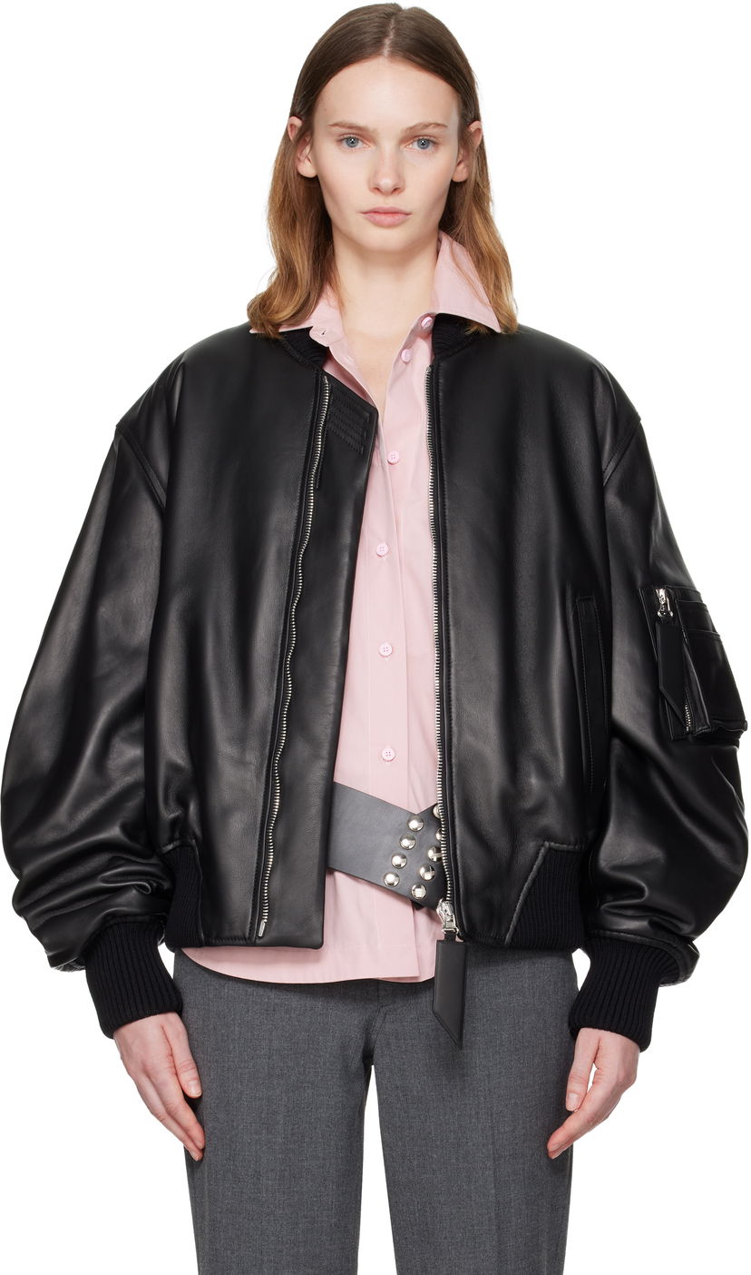 Яке бомбър The Attico Anja Leather Bomber Jacket Черно | 251WCB00004 LBT128AA