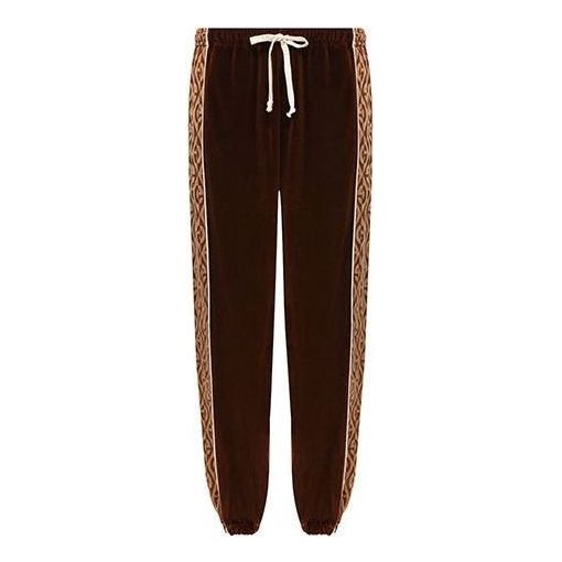 Спортни панталони Gucci Velvet Track Pants with Side Pattern Кафяво | 595527-XJBTB-2044, 0