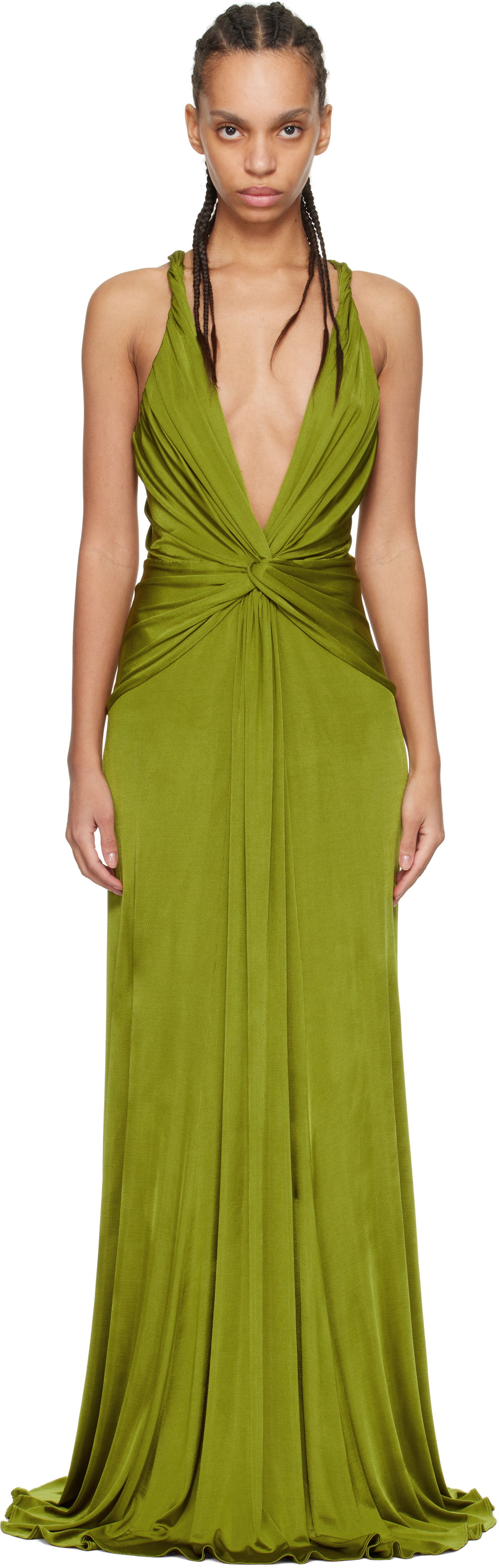 Pокля Tom Ford Tom Ford V-Neck Criss-Cross Maxi Dress Зелено | ABJ834-JEX114, 0