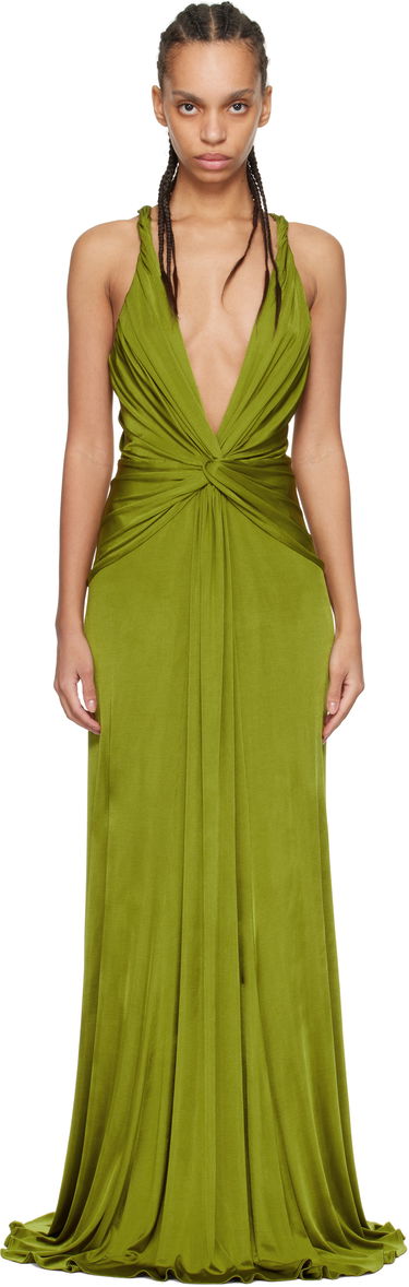 Pокля Tom Ford Tom Ford V-Neck Criss-Cross Maxi Dress Зелено | ABJ834-JEX114, 0