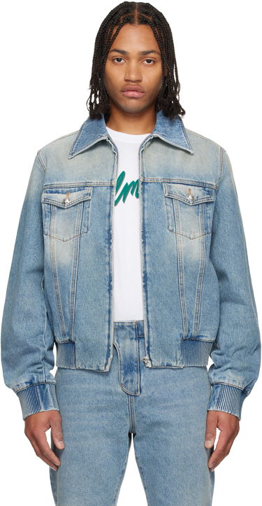 Яке бомбър Balmain Balmain Cropped Lined Denim Jacket Синьо | FH1TC420DF81, 0