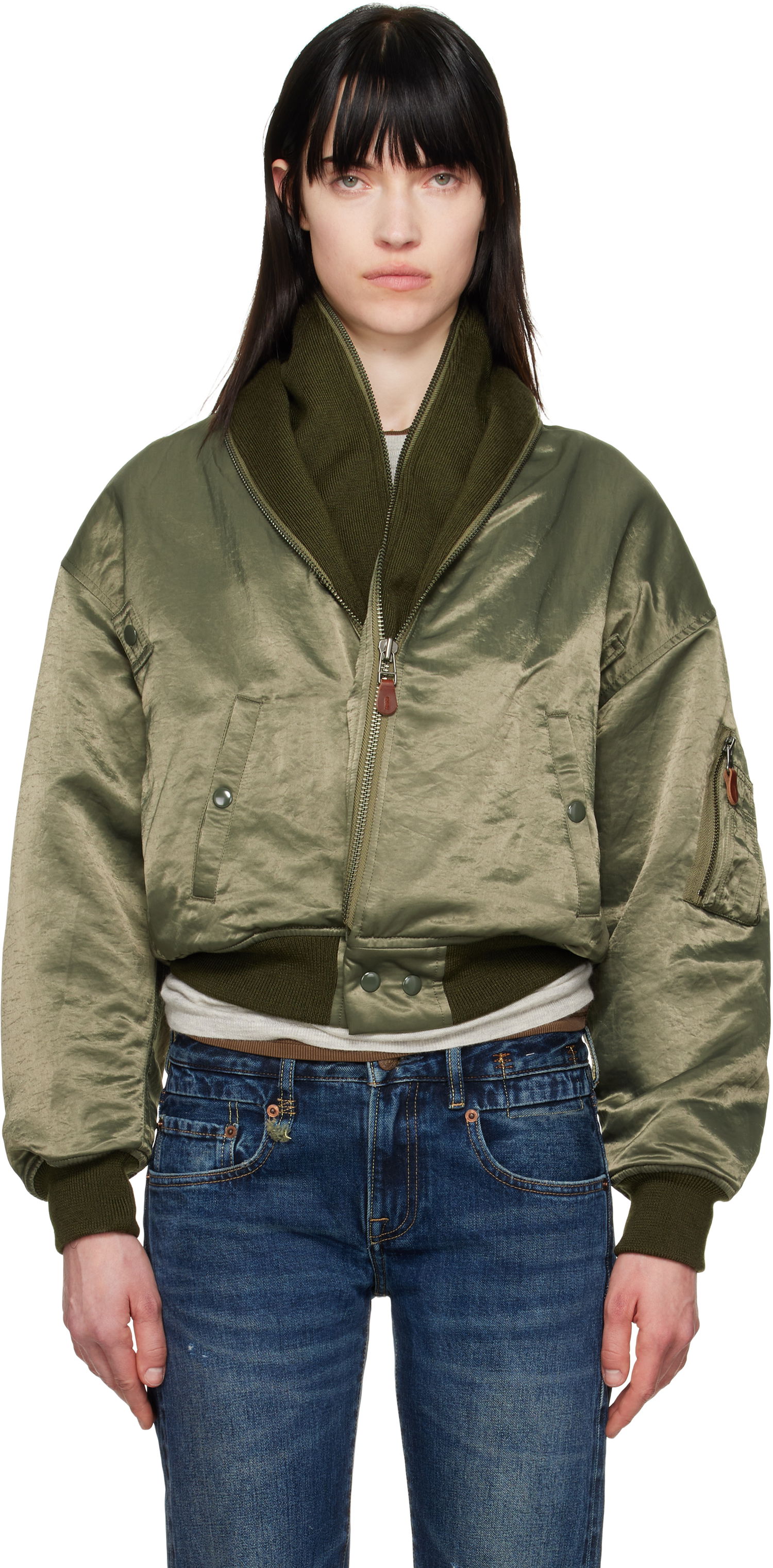 Яке бомбър R13 R13 Zip Collar Flight Bomber Jacket Зелено | R13WR346-R447B, 0
