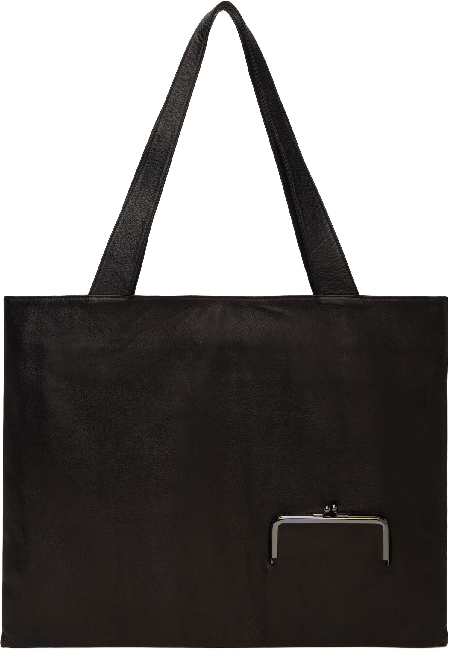 Голяма пазарска чанта Yohji Yamamoto Clasp LL Leather Tote Bag Черно | D0-I07-785, 0