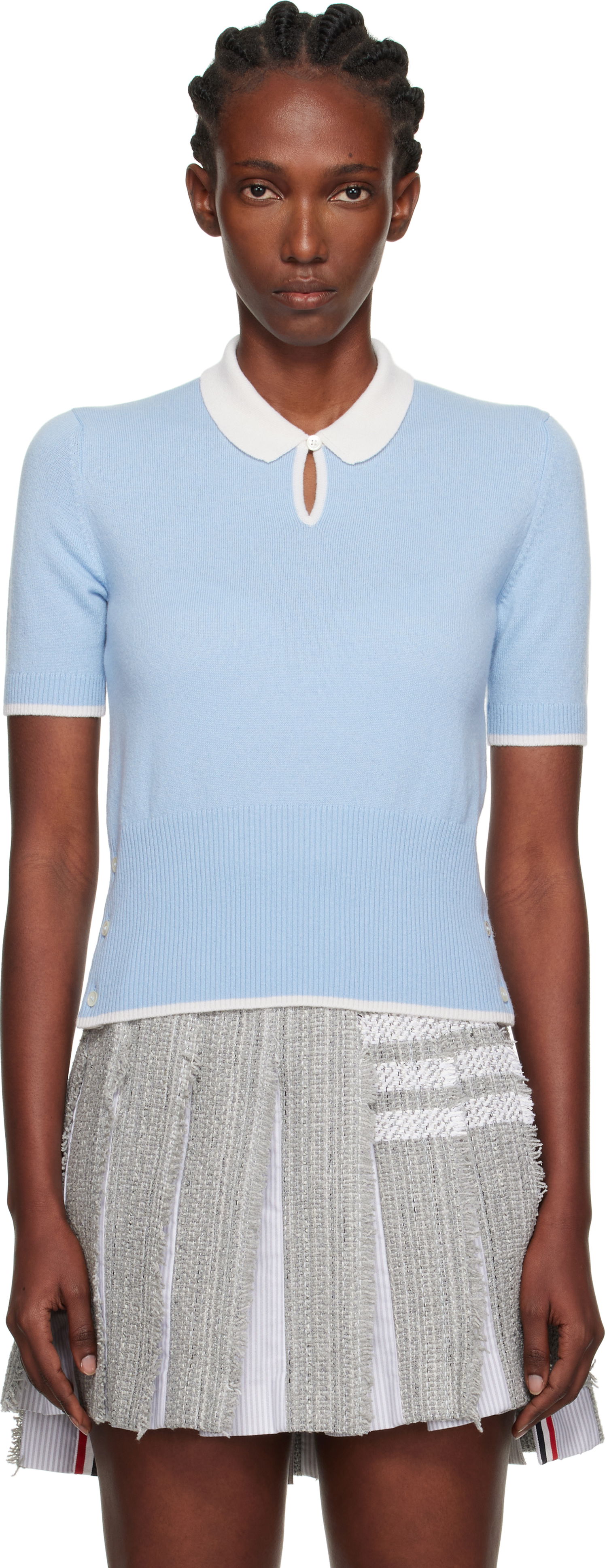 Поло тениска Thom Browne Thom Browne Stitch Cashmere Polo Синьо | FKP122A-Y2001, 0
