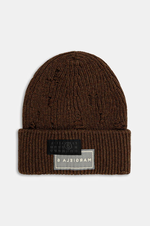 MM6 Maison Margiela Distressed Wool Ribbed Knit Beanie