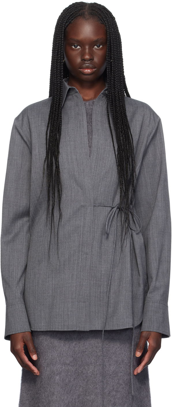 Риза Jil Sander Self-Tie Long Sleeve Shirt Сиво | J02DL0154_J40171, 0