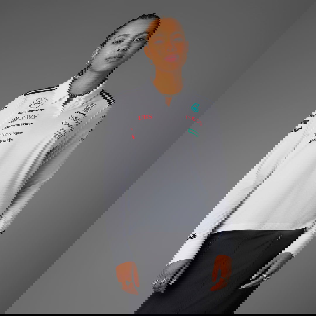 Поло тениска adidas Performance Mercedes-AMG Petronas Formula One Team Long Sleeve Polo Shirt Бяло | JX0758, 0
