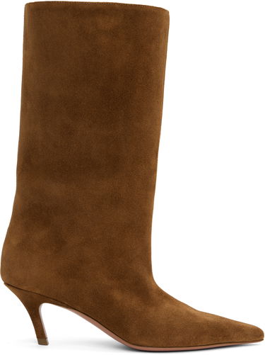 Облекло Amina Muaddi Amina Muaddi Fiona 60 Suede Kitten Heel Boots Кафяво | FIONA BOOT SUEDE, 0