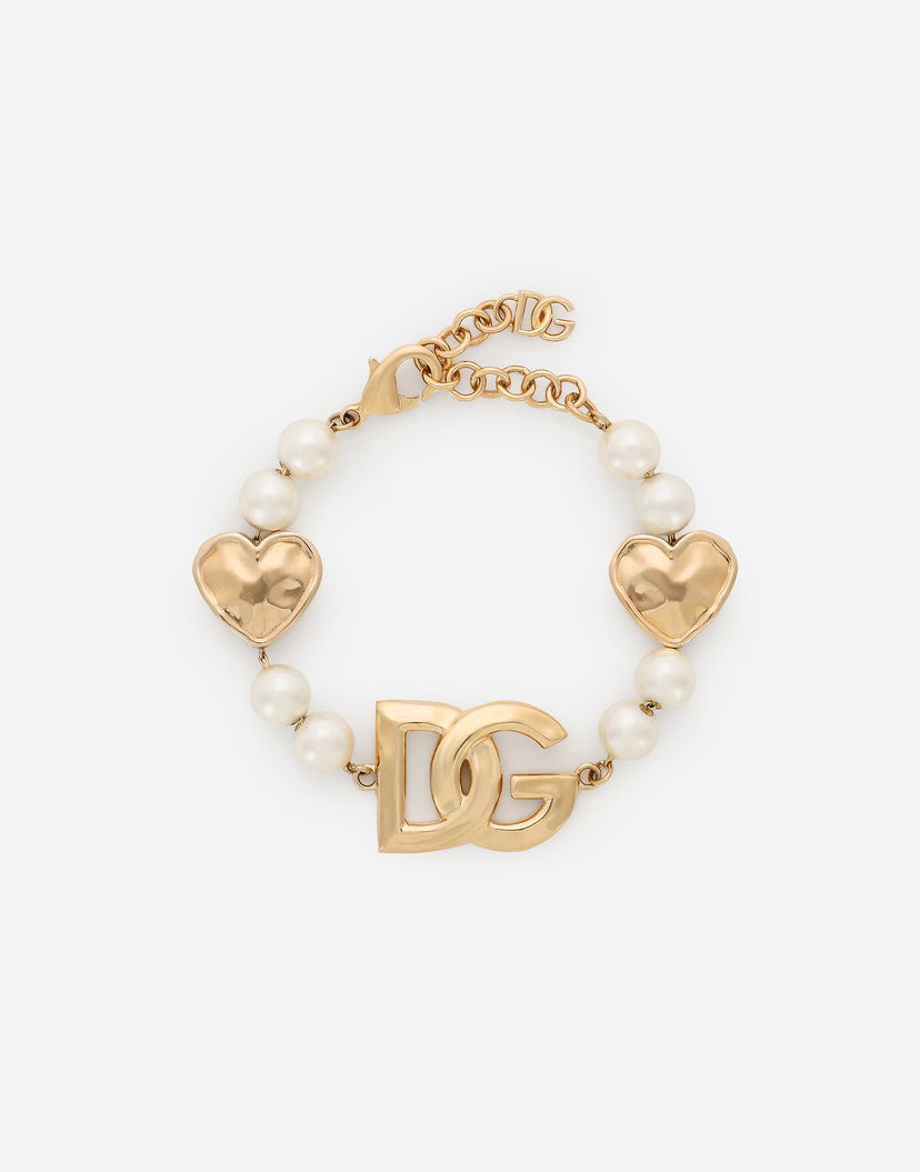 Гривна Dolce & Gabbana Bracelet With Hearts and DG Logo Metal Onesize Бяло | WBQ6L3W1111ZOO00