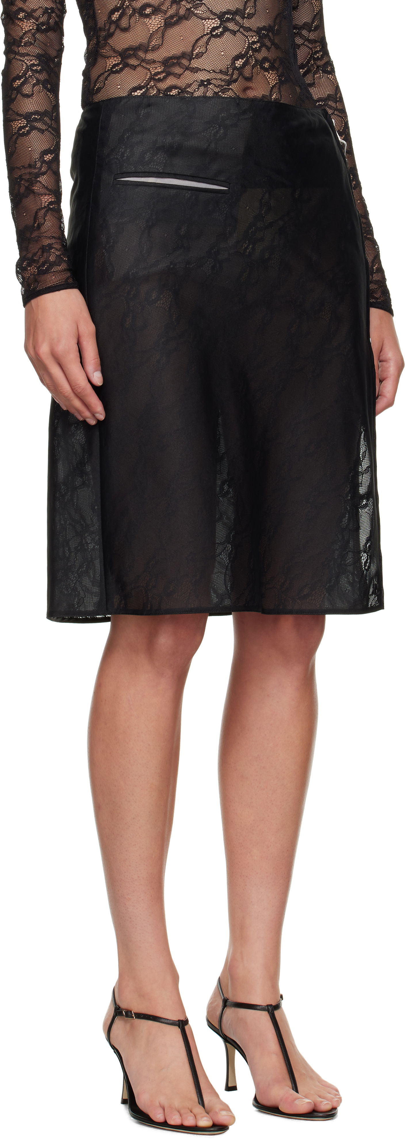 Пола Courrèges Courrèges Zipped Lace Midi Skirt Черно | 325CJU306PA0135, 1