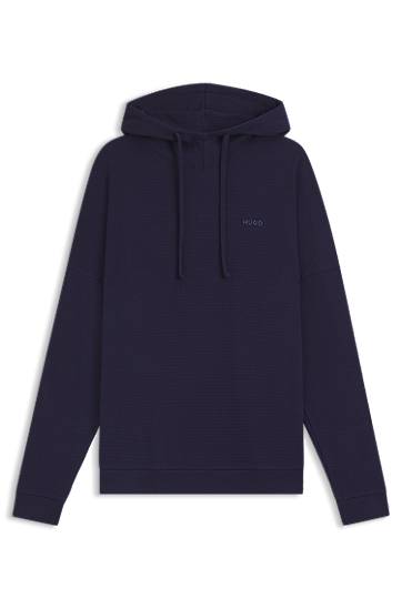 Суитчър BOSS HUGO Waffle-Jacquard Cotton-Blend Hoodie Тъмно синьо | 50556969, 0