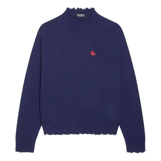 Пуловер Balenciaga Double B Highneck Knit Sweater Синьо | 682010T16274011, 0