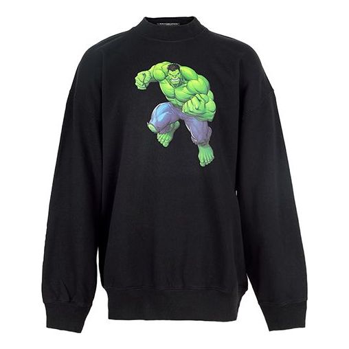 Пуловер Balenciaga Marvel Hulk Print Boxy Crewneck Sweatshirt Черно | 671125TLV581000